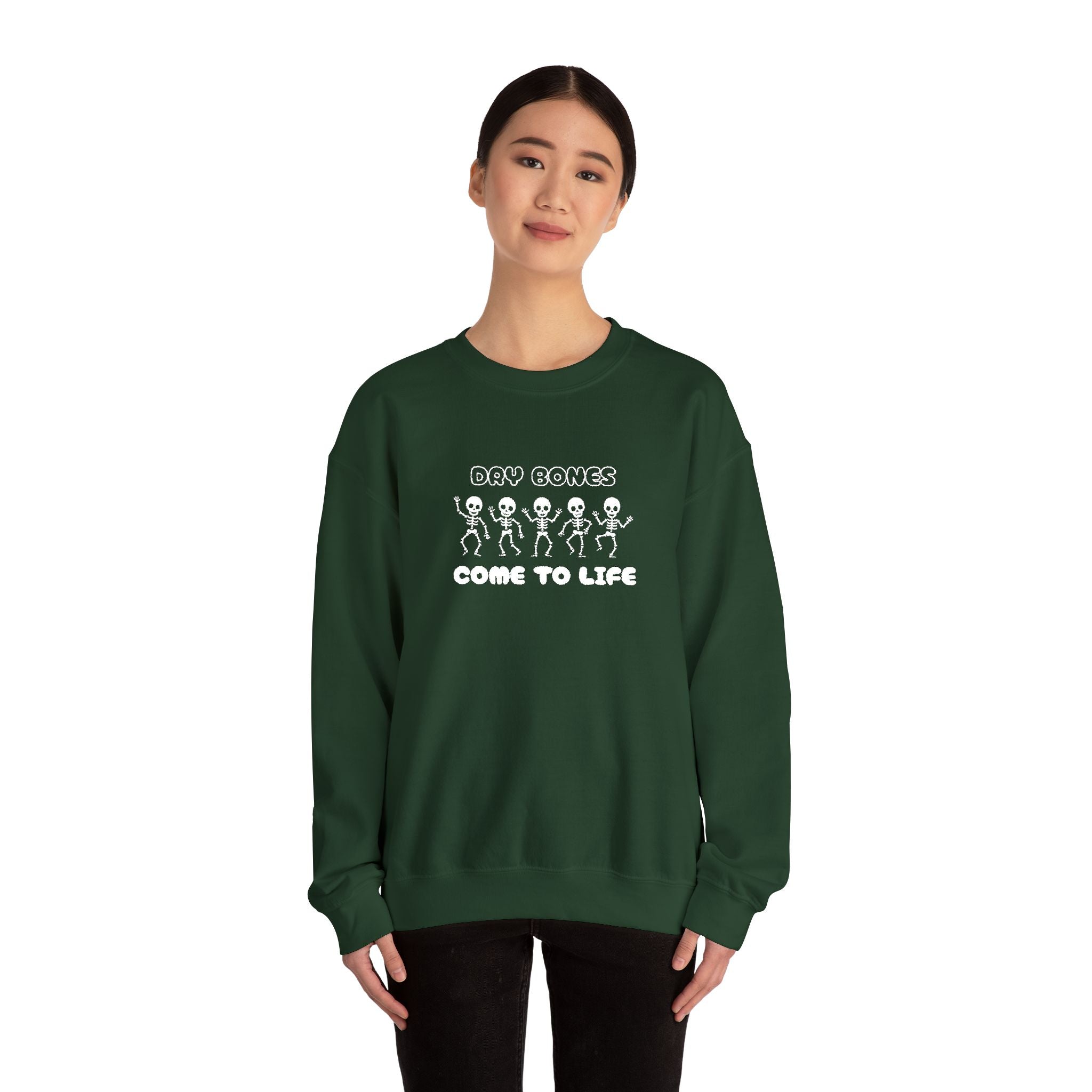 Embroidered Dry Bones Sweatshirt, Ghostly Vibes Unisex Crewneck, Casual Fall Fashion, Halloween Costume, Perfect for Trick or Treating