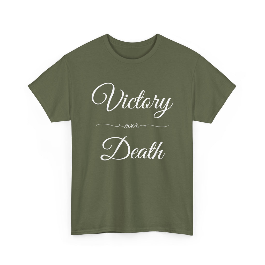 Victory Over Death Unisex Heavy Cotton Tee - Inspirational Quote Shirt, Casual Wear, Gift for Friends, Motivational Apparel, Everyday Comfort