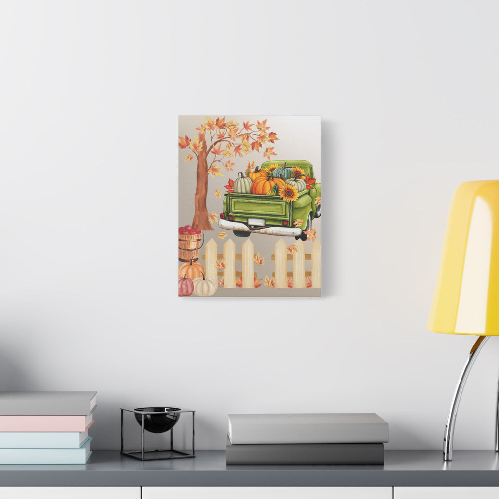 Autumn Themed Canvas Art Print, Fall Home Decor, Thanksgiving Wall Art, Rustic Truck Design, Harvest Decor
