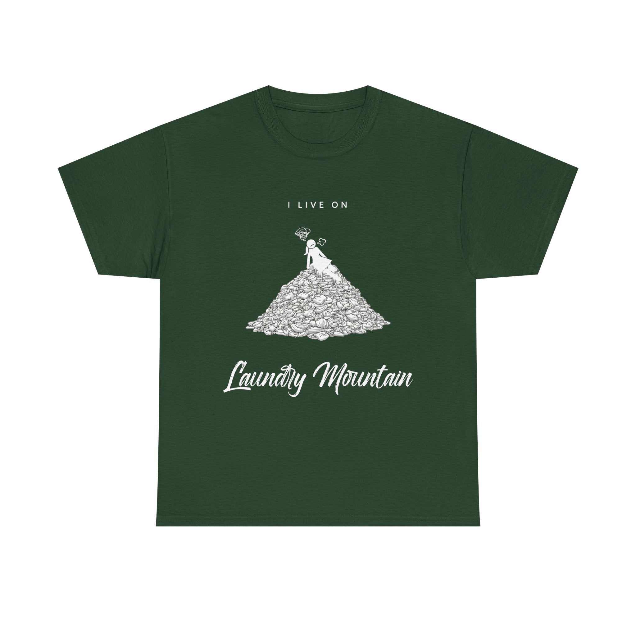 I Live on Laundry Mountain - Graphic Tee | Gildan 5000 Unisex Heavy Cotton T-Shirt, Funny Relatable Shirt, Gifts for Him/Her, Humor Shirt