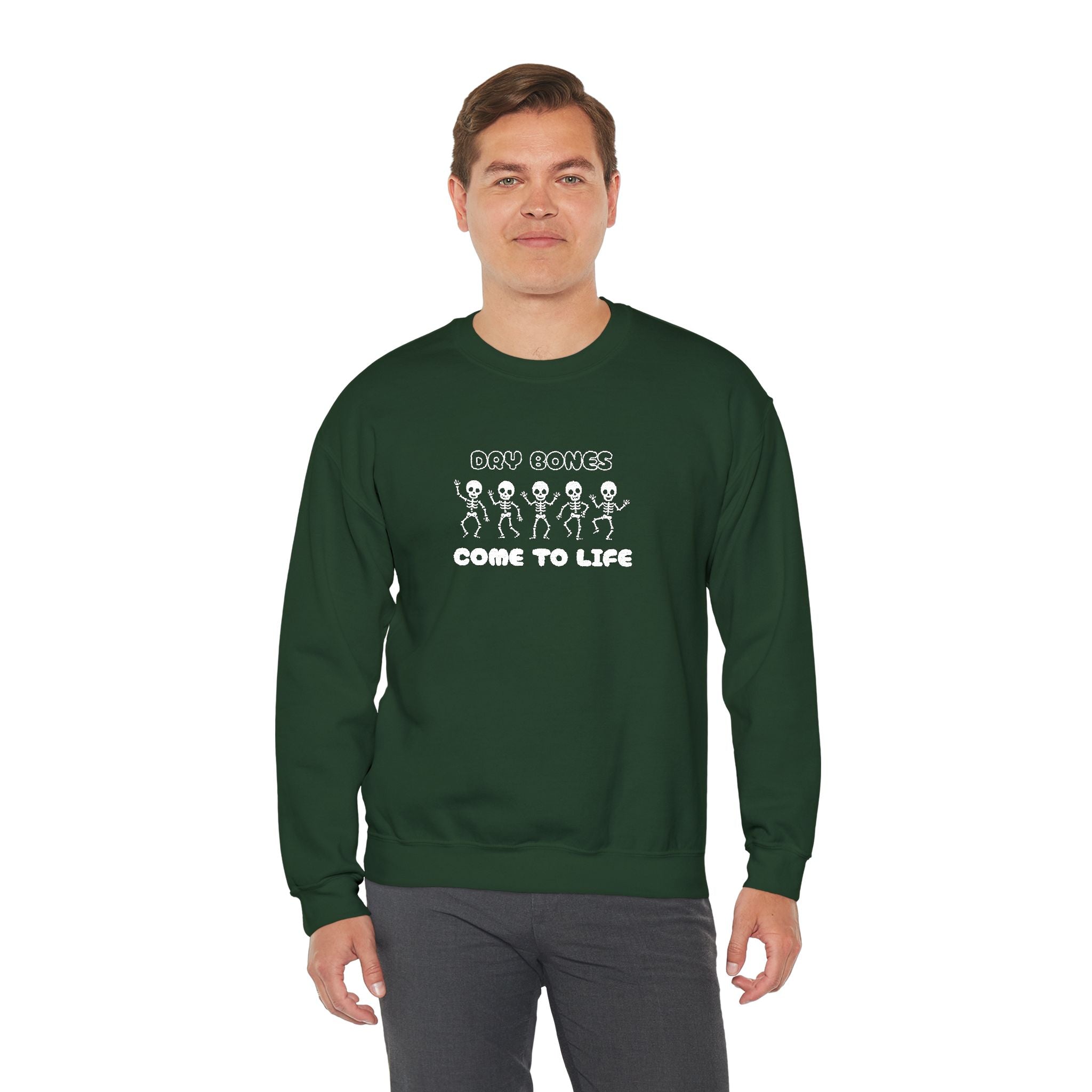 Embroidered Dry Bones Sweatshirt, Ghostly Vibes Unisex Crewneck, Casual Fall Fashion, Halloween Costume, Perfect for Trick or Treating