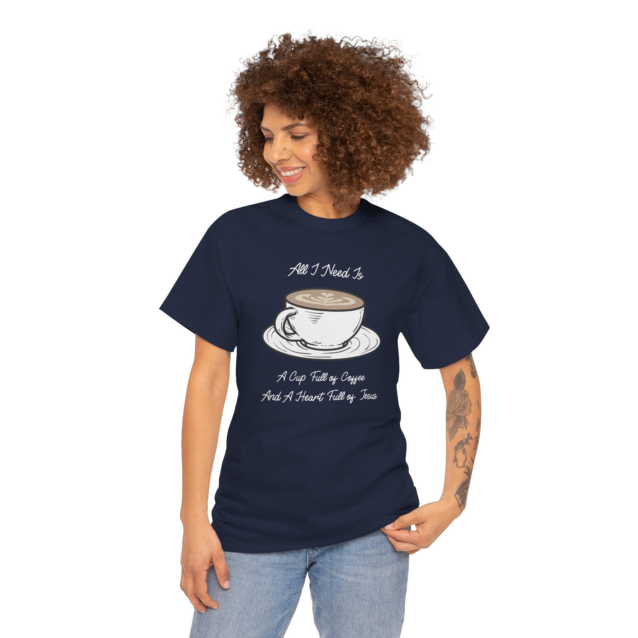 Unisex Heavy Cotton Tee with Coffee and Faith Design - Perfect for Coffee Lovers, Christians, Gifts, Casual Wear, and Everyday Comfort