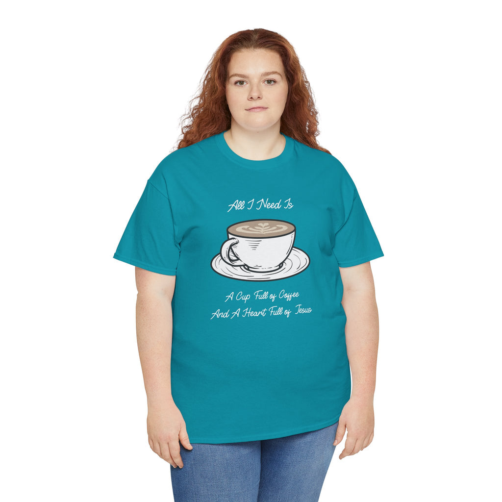 Unisex Heavy Cotton Tee with Coffee and Faith Design - Perfect for Coffee Lovers, Christians, Gifts, Casual Wear, and Everyday Comfort