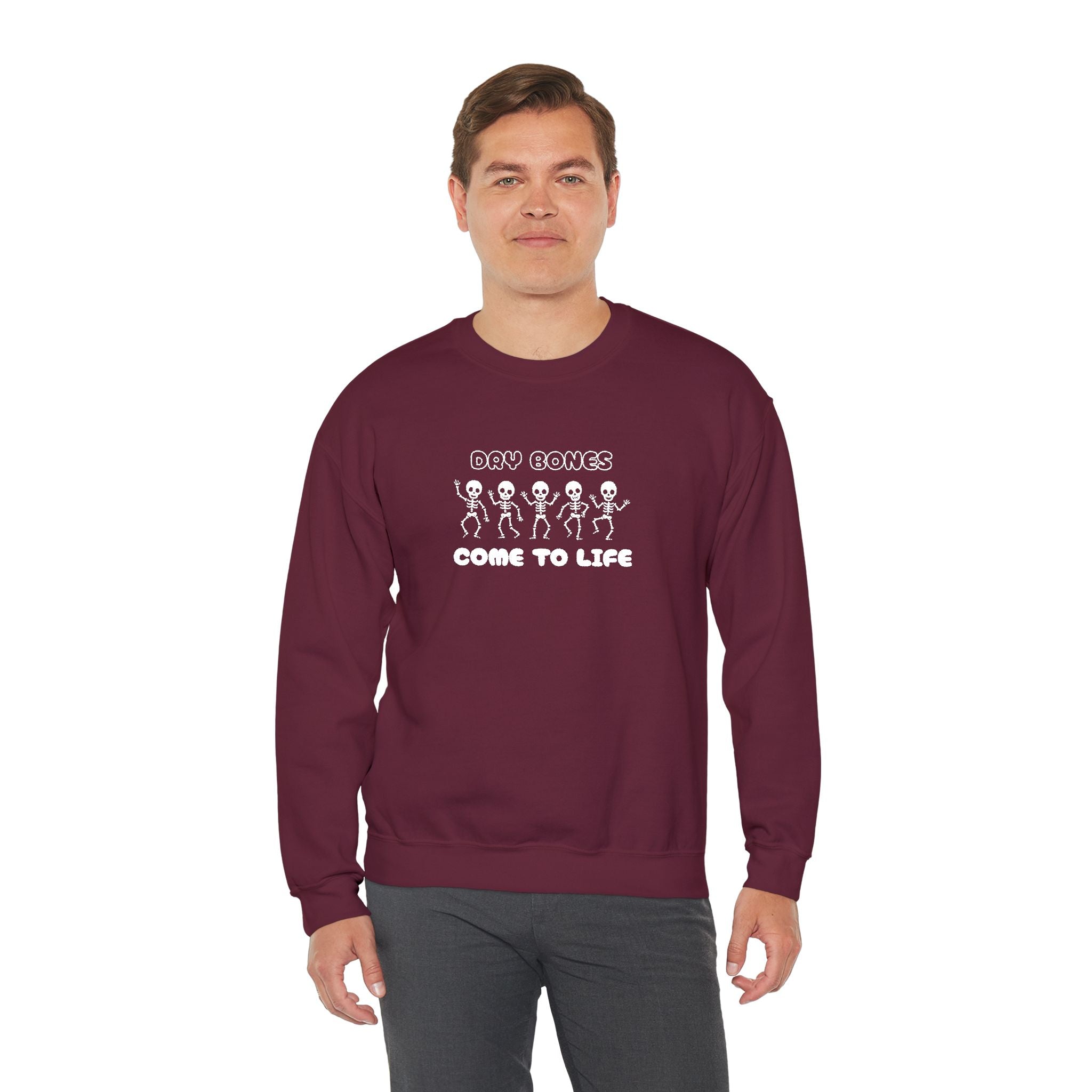 Embroidered Dry Bones Sweatshirt, Ghostly Vibes Unisex Crewneck, Casual Fall Fashion, Halloween Costume, Perfect for Trick or Treating