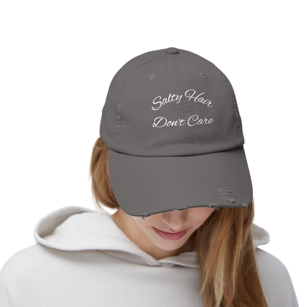 Salty Hair Don't Care Stylish Unisex Distressed Cap - Perfect for Beach Days, Vacation, and Casual Outings, Salty Hair Don't Care Hat, Trendy Accessories, [...]