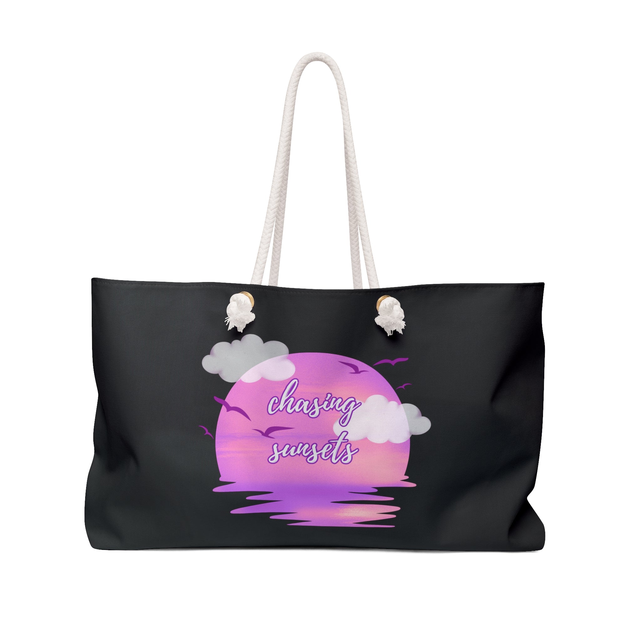 Black Chasing Sunsets Weekender Bag – Perfect for Travel, Beach Days, Gym, Gifts