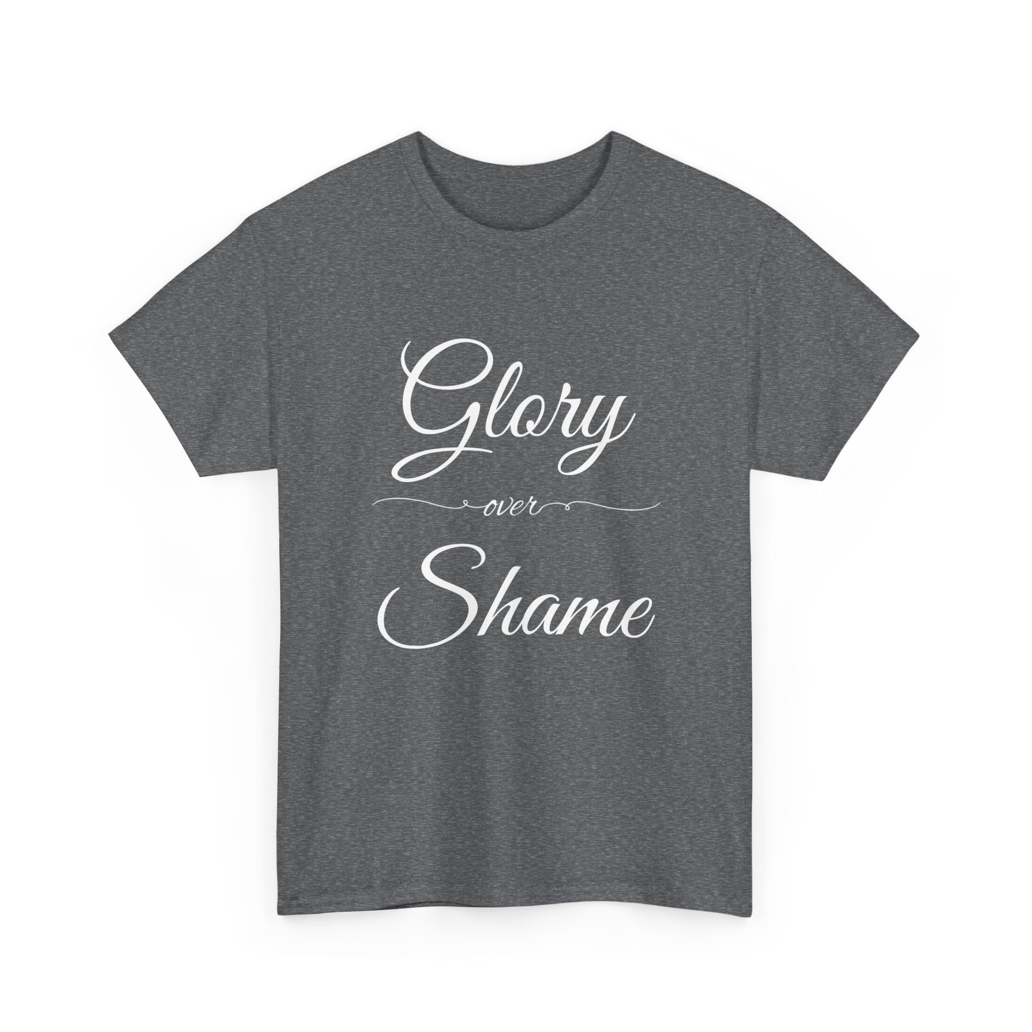 Unisex Heavy Cotton Tee with "Glory Over Shame" - Casual Wear, Gift for Friends, Statement Shirt, Everyday Apparel, Unique Graphic Tee