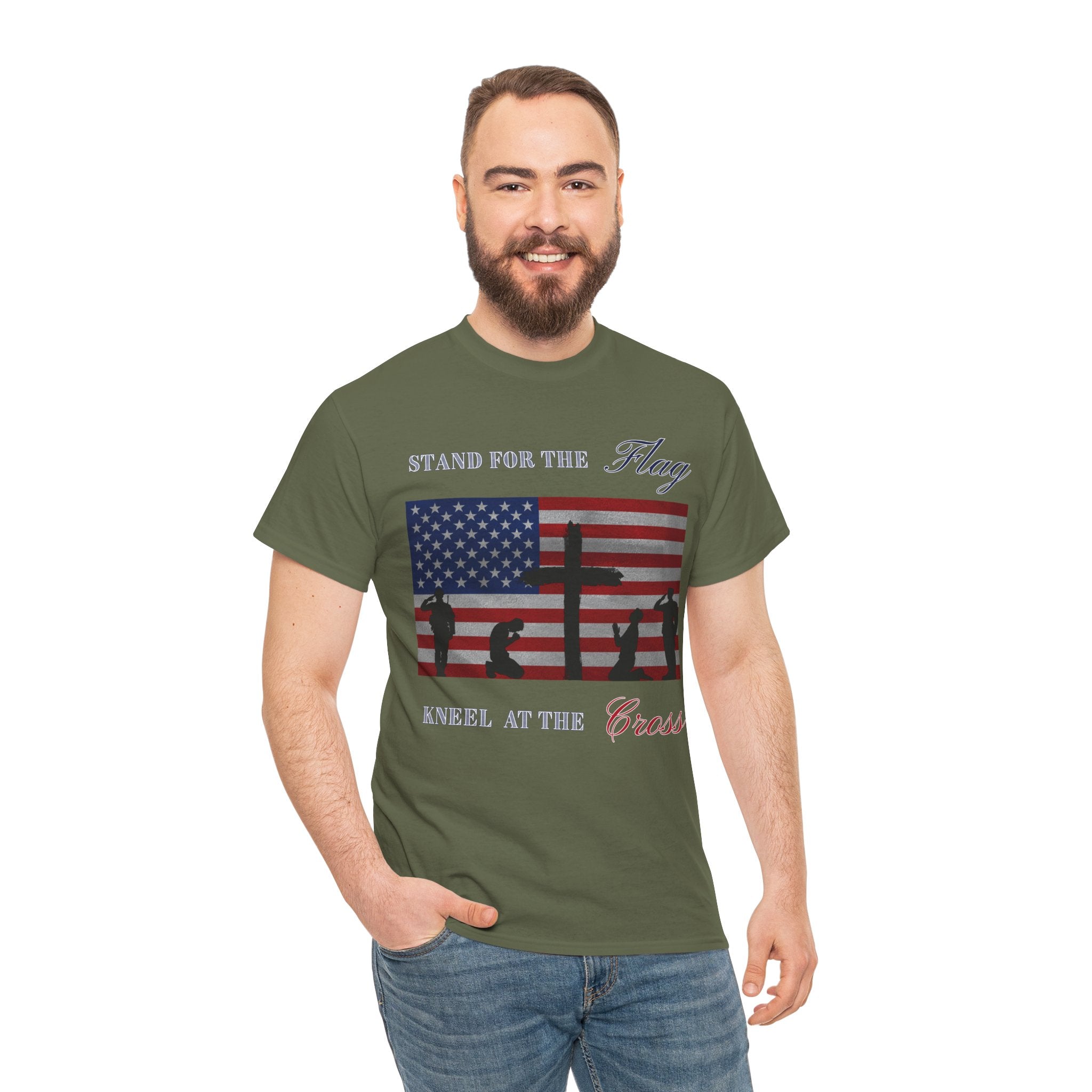 Patriotic Faith Unisex Heavy Cotton Tee, Stand for the Flag Shirt, Christian Style Tee, Independence Day Gift, Faith Based Apparel